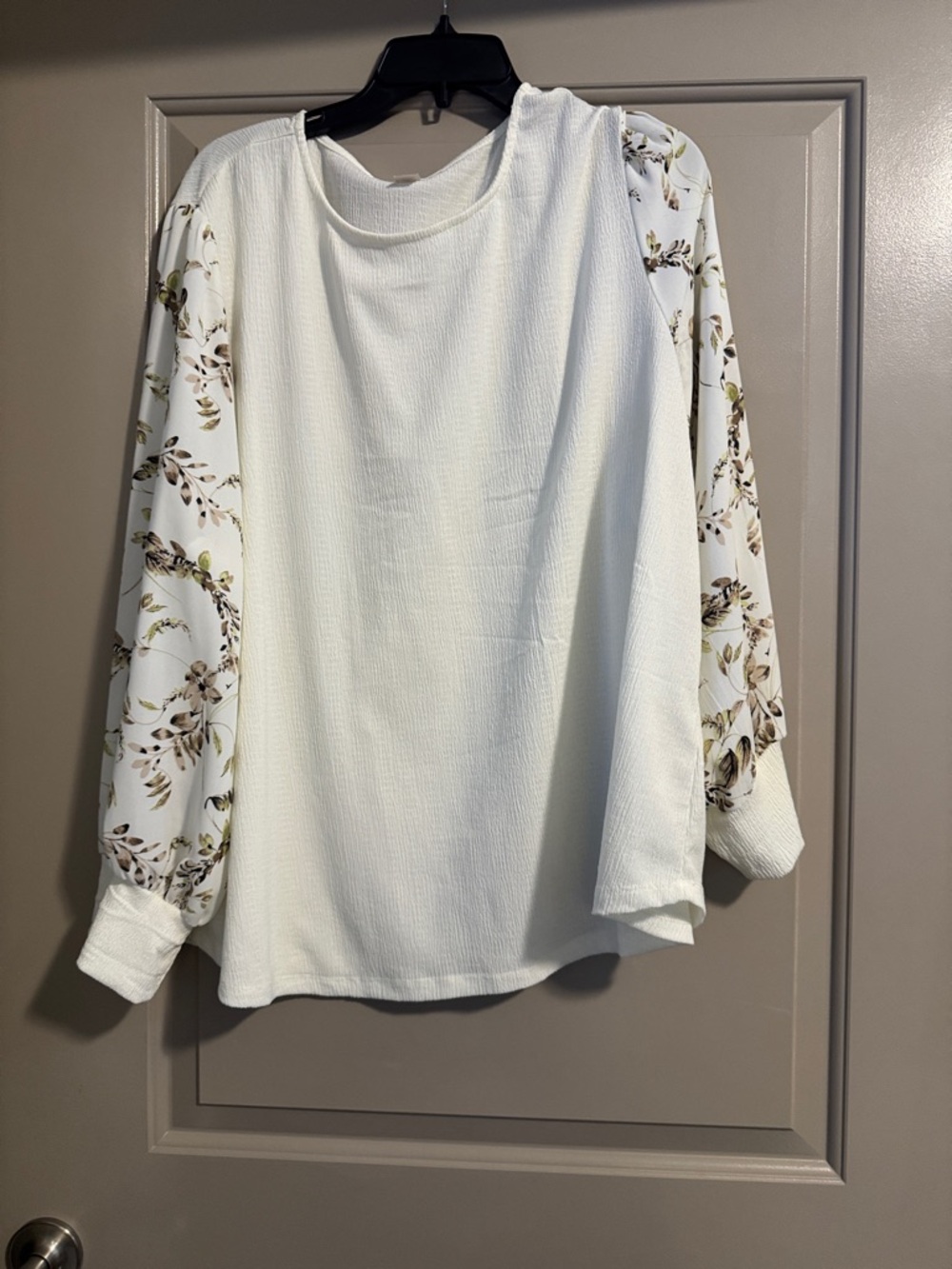 Women’s Cream Blouse with Floral Sleeve Detail